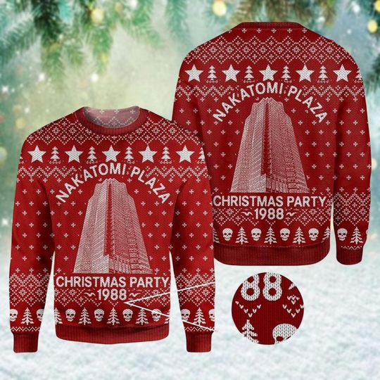 Nakatomi Plaza Ugly Christmas Sweater, Die Hard Xmas Sweater, Christmas Party 1988 Sweatshirt, John McClane Xmas Sweater