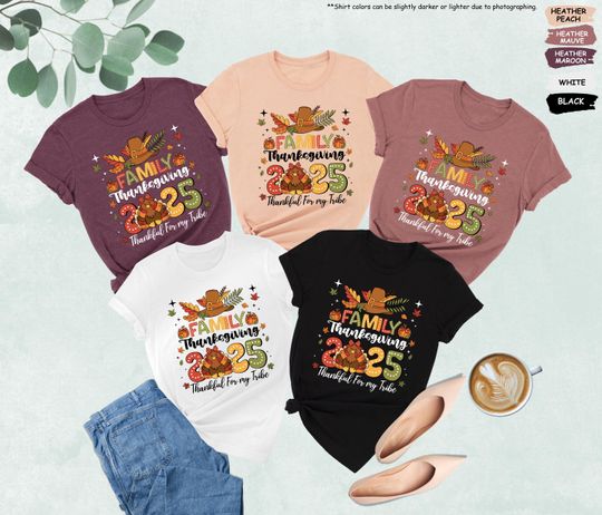 Discover Family Thanksgiving 2025 Shirt, Thankful for My Tribe Shirt, Thankful Family Shirts, Thanksgiving Dinner Shirt, Family Gathering Shirt