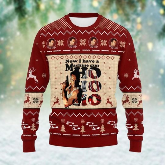 Die Hard Christmas Ugly Sweater, Now I Have A Machine Gun Ho Ho Ho Sweater Men, Nakatomi Plaza Christmas Party 1988 Xmas Sweater