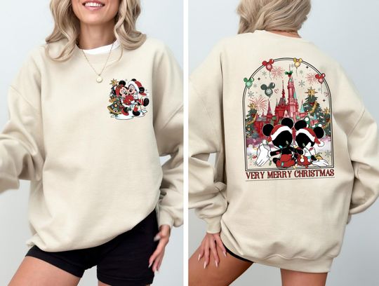 Discover Two-Sided Mickey Minniee Christmas Shirt, Mickey's Very Merry Christmas Party Shirt, Disney Couple Christmas Sweater, Disneyland Castle Tee