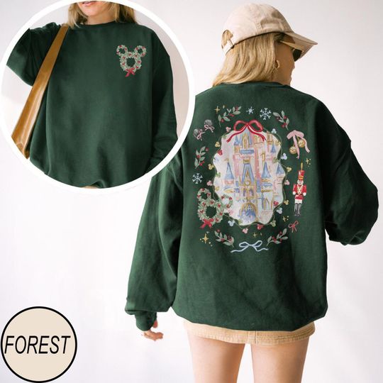 Vintage Disney Castle Christmas Sweatshirt, Coquette Bow Holiday Sweatshirt, Disney Merry Xmas, Disneyland Family Christmas Party Trip