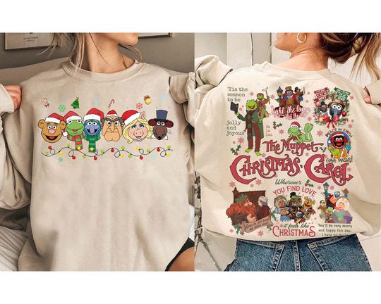 2-sided The Muppets Christmas Carol SweatshirtChristmas Lights, Gonzo and Rizzo Miss Piggy Scrooge Kermit Fozzie Bear, Disneyland Christmas Tee