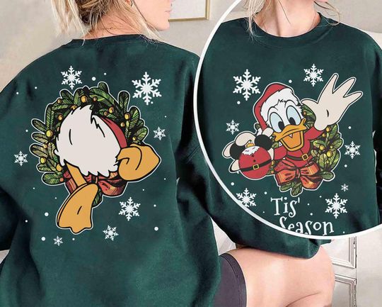 Cute Donald Duck Tis' The Season Xmas Sweatshirt, Mickey's and Friends Very Merry Christmas Party 2025, Disney Magic Kingdom Family Trip Gift