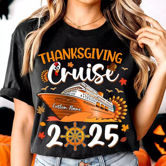 Discover Comfort Colors Personalized Thanksgiving Cruise 2025 with Name Shirt, Family Thanksgiving Trip Shirt, Family Thanksgiving Cruise Tee