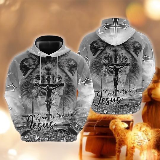 Lion of Judah 3D Hoodie, Jesus Cross Pullover, Religious Gift, I Speak The Name Of Jesus Hoodie, Scripture Bible Hoodie, Faith Apparel