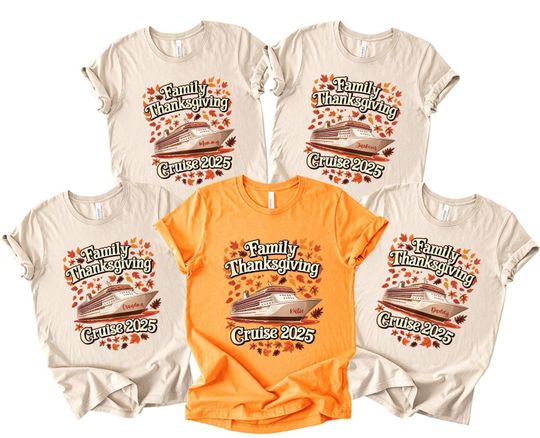 Discover Custom Name Family Thanksgiving Cruise 2025 Shirt, Thanksgiving Shirt, Matching Family Vacation Tees, Cruise Squad Shirts