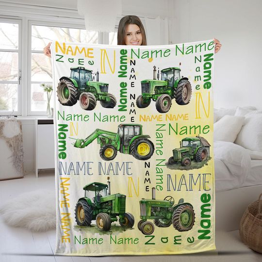 Discover Farmer Personalized Baby Blanket, Tractor Blanket, Farm Baby Blanket, Custom Baby Blanket, Personalized Name Blanket SK3428