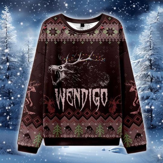 Wendigo Ugly Christmas Sweater, Creepy Mythical Monster Xmas Jumper, Horror Holiday Sweatshirt Gift for Him Her