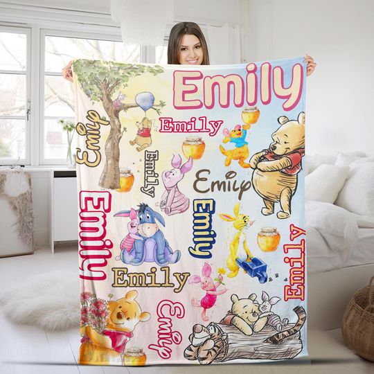 Discover Personalized Winnie The Pooh Blanket/Pooh Bear Blanket/Winnie The Pooh And Friends Blanket/Tigger Piglet Eeyore Blanket/Cartoon Pooh OGUB15