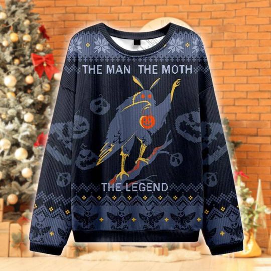 Mothman Ugly Christmas Sweater, Cryptid Holiday Shirt, The Man The Moth The Legend Xmas Outfit, Funny Paranormal Gift for Fans