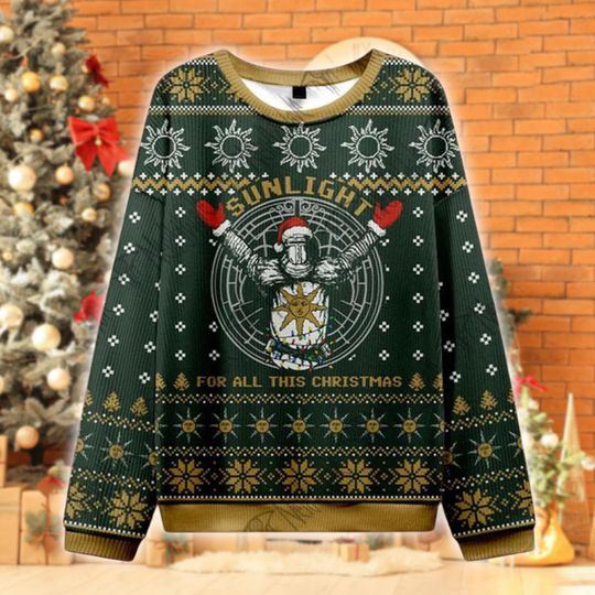 Praise the Sun Christmas Ugly Sweater, Sunlight Warrior Holiday Sweater, Funny Dark Knight Xmas Outfit, Medieval Gamer Gift for Him or Her