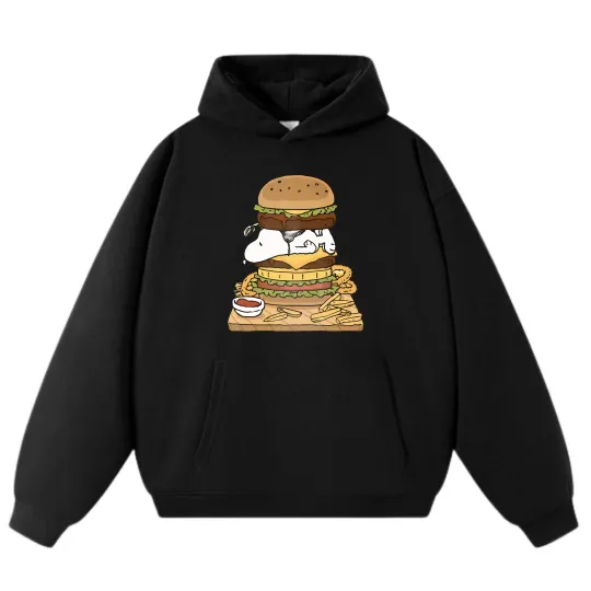 Discover Fun Burger Snoopy Hoodie, Unisex Loose Street Sport Pullover