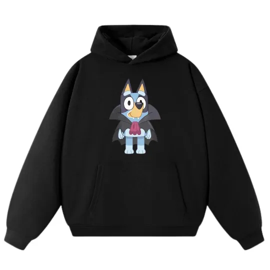 BlueyDad Little Vampire Cartoon Hoodie-Black&Gray Playful Unisex Streetwear Hoodie