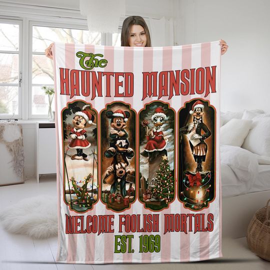 Discover Retro Disney Haunted Mansion Christmas Blanket, Mickey and Friends Blanket, Disney Xmas Lights Blanket, Mickeys Very Merry Xmas AXJJ17