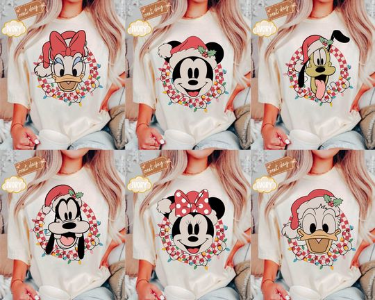 Discover Retro Disney Checkered Christmas Shirt, Mickey and Friends Christmas Shirt, Christmas Group Shirt, Mickey's Very Merry Christmas Party Shirt