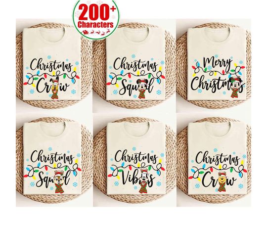Discover Personalized All Disney Characters Christmas Vibes Shirt, Custom Christmas Squad Disney Matching Group Shirt, Mickey and Friends, Toy Story