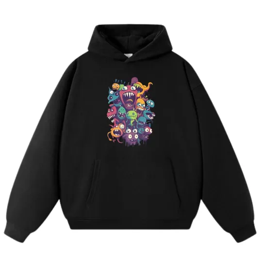 Discover Playful Colorful Little Monsters Hoodie, Unisex Street - Style Pullover
