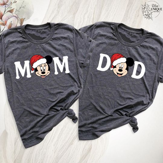 Discover Christmas Minniee Mom Mickey Dad T-Shirts, Disney Trip Christmas Shirt, Christmas Mama Dada Tee Shirt, Disney Mouse Christmas Family Tees