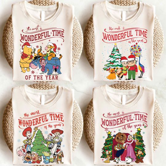 Discover Disney The Most Wonderful Time Of The Year T-Shirt, Christmas Wonderful Time Shirt, Disney Characters Christmas Shirt, Xmas Family Trip Tee
