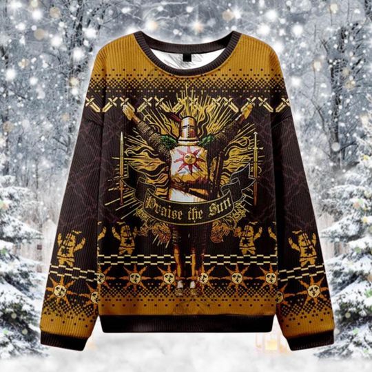 Discover Praise the Sun Ugly Christmas Sweater, Dark Souls Inspired Holiday Pullover, Solaire of Astora Knit Jumper, Gamer Xmas Gift for Him or Her