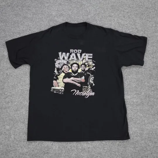 Discover Rod Wave Men's Black T-Shirt Nostalgia Tour Concert Rap Music 2023