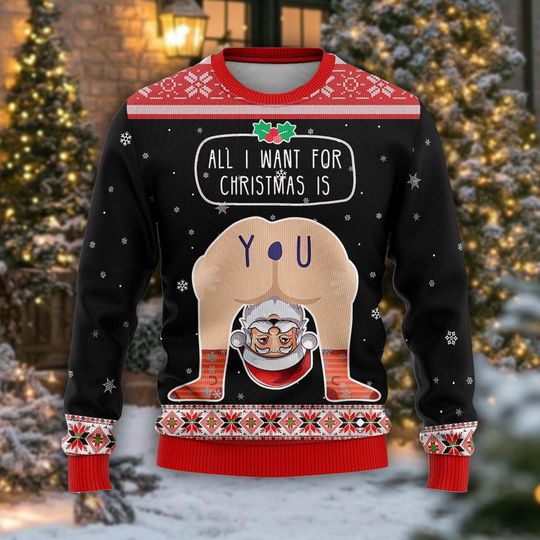 Funny Santa Nudee Ugly Christmas Sweater, Hilarious Xmas Gift, Secret Santa Prank Gift Idea, Holiday Party Sweatshirt