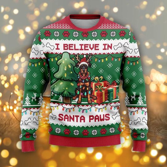 Rottweiler Santa Paws Ugly Christmas Sweater, Dog Lover Xmas Gift, Funny Pet Mom Sweatshirt, Gift for Dog Dad