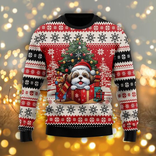 Discover Shih Tzu Dog Lover Ugly Christmas Sweater, Funny Xmas Gift for Shih Tzu Mom, Cute Dog Holiday Sweatshirt, Personalized Shirt