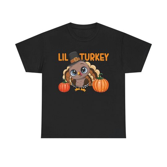 Thanksgiving Kids Cute Lil Turkey Toddler Boys Thanksgiving Unisex Heavy Cotton T-Shirt, Cute Thanksgiving Gift, Family Gathering Wear