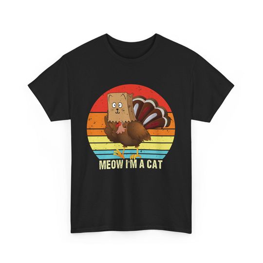 Discover Funny Turkey Cat Face Thanksgiving Tee: Retro Unisex T-Shirt