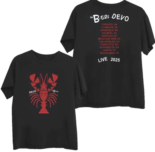 Discover Devo & The B-52's Cosmic De-Evolution Tour 2025 Double Sided T-Shirt