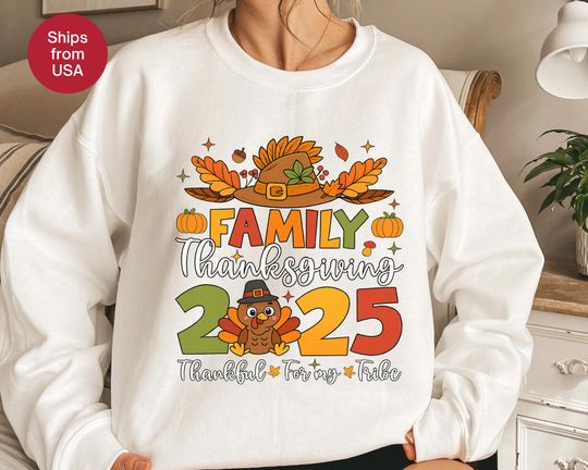 Discover Family Thanksgiving 2025 Sweatshirt, Funny Turkey Pumpkin Tee, Matching Fall Holiday, for Family Reunion Celebration Outfits