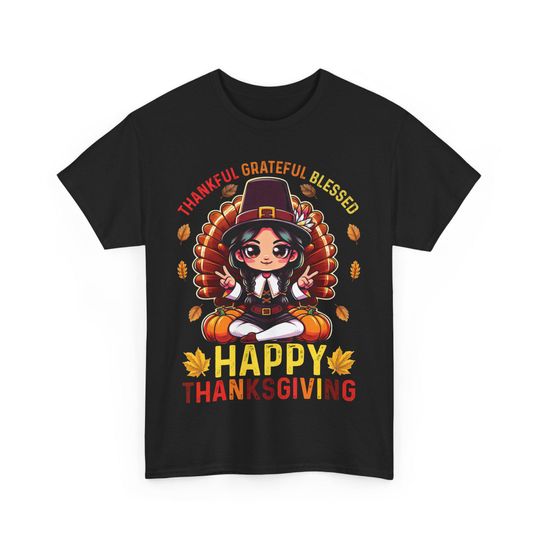 Discover Thankful Grateful Blessed Turkey Tee: Women's Thanksgiving Cotton Top
