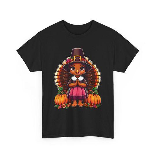 Discover Funny Turkey Girl Pilgrim Thanksgiving Tee: Women's Cotton Top