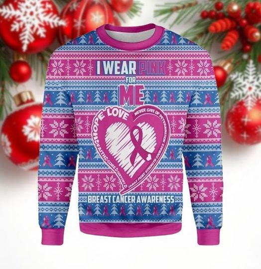 Discover Breast Cancer Awareness Ugly Christmas Sweater, Pink Ribbon Holiday Jumper, Hope Love Support Pullover, Cozy Unisex Winter Gift