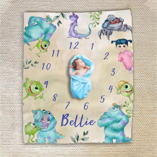 Discover Personalized Milestone Monsters Inc Blanket/Custom Milestone Monster Inc Blanket/Disneyland Gift Blanket/Monsters Inc Birthday Gifts OGVE18