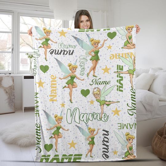 Discover Personalized Name Disney Tinker Bell Blanket, Baby Throw Blanket, Magic Kingdom Fleece Mink Sherpa Blanket, Personalized Name Blanket AXJG25