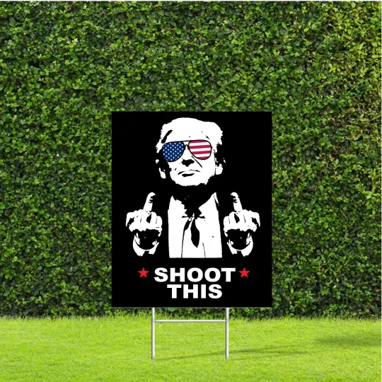 Discover Shoot This Trump Yard Sign with Metal H Stake, Large Red, White & Blue Decor