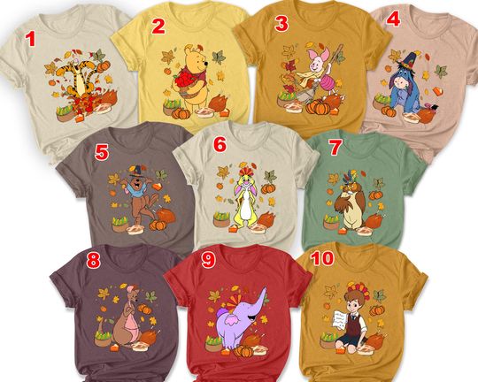 Discover Winnie The Pooh Characters Thanksgiving Group Shirt, Disney CrewThanksgiving Shirt, Disney Trip Matching Shirt