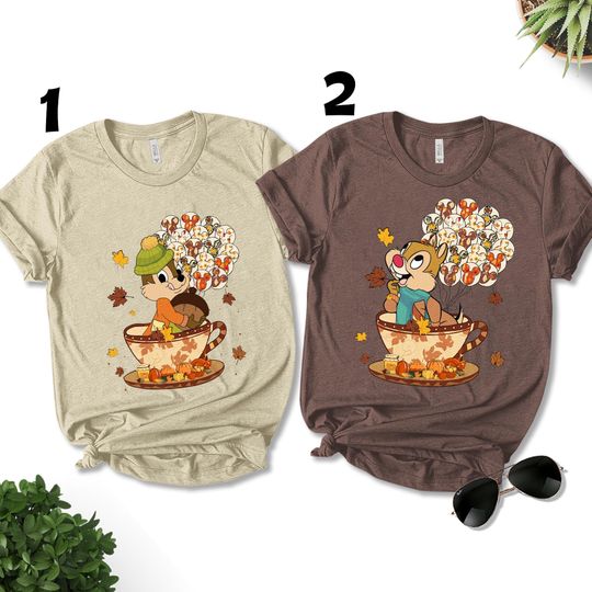 Discover Chip N Dale Fall Thanksgiving Couple Shirt, Tea Cup Fall Disney Happy Thanksgiving Shirts, Disney World Disneyland Thanksgiving Tee