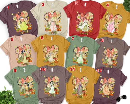 Discover Disney Princess Thanksgiving Group Shirt, Custom Watercolor Autumn Girls Trip Tshirt, Fall Vibes Disney Family Vacation 2025 Tee