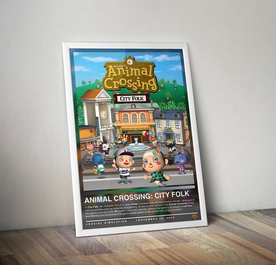 Animal Crossing City Folk Poster Print | Gaming Poster | Gaming Decor | Video Game Poster | Gaming Gift | Video Game Print