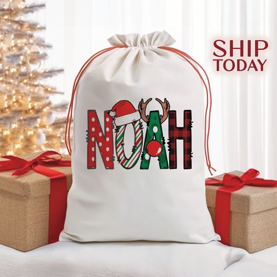 Discover Personalized Christmas Bags With Name For Baby, Christmas Baby Shower Bag, Custom Baby initial ,1st Christmas Gift, Xmas Bag