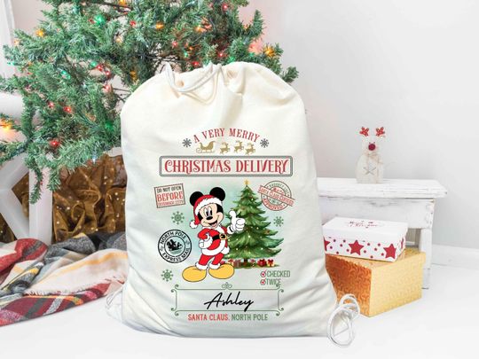 Discover Custom Mickey Mouse Christmas Bag, Mickey Mouse Santa Sack, Christmas Gift Bag, Santa Claus Bag, Add Your Name Bag, Kids Christmas Gift Bag