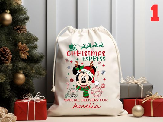 Discover Personalized Mickey Mouse Santa Sack, Disney Christmas Gift Bag, Mickey Christmas Special Delivery Bag, Minnie Goofy Pluto Family Sacks