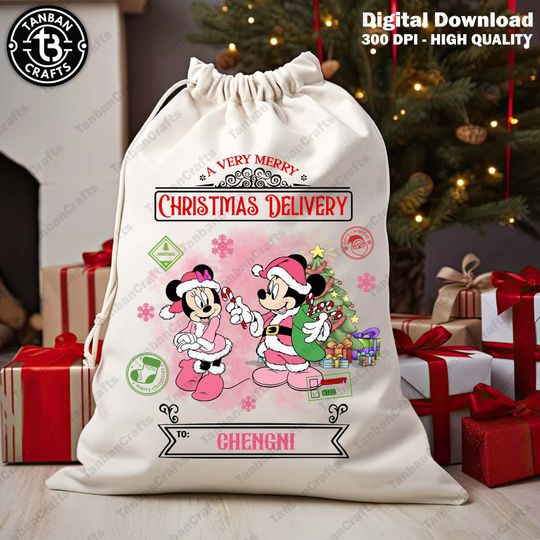 Discover CUSTOM Pink Mouse Christmas Sack, Custom Family Sack, Christmas Cartoon Sack, Funny Christmas, Xmas Tote Bag, Merry Christmas