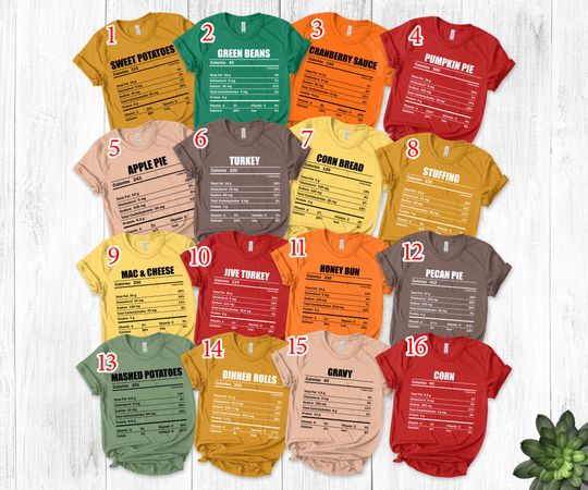 Thanksgiving Shirt, Nutrition Thanksgiving Food Shirts, Matching Thanksgiving Shirts, Thanksgiving Family Shirts, Fall Shirt, Autumn