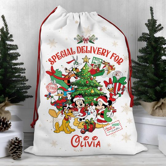 Discover Personalized Disney Special Delivery Christmas Sacks, Mickey and Friends Santa Sack Keepsake, Mickey Mouse Family Christmas Bags
