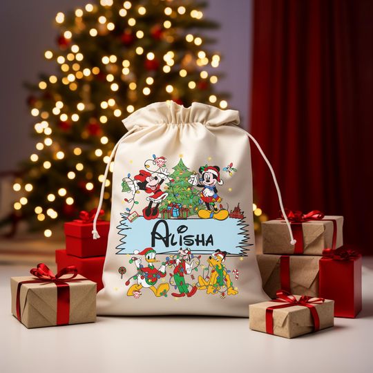 Discover Disney Santa Sack for Kids,Christmas Disney Bag for Presents,Santa Bags with Name,Personalized Gift Bag,Custom Stocking Bags,Disney Xmas Bag
