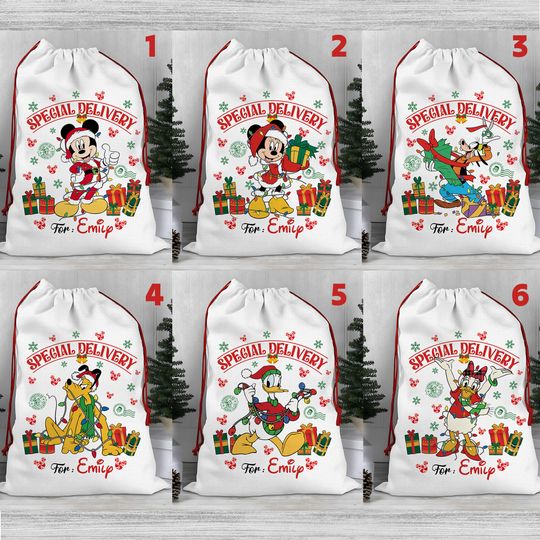Discover Personalized Special Delivery Drawstring Sack, Mickey Mouse and Friends Xmas Sack, Custom Name Christmas Bag Decor Gift For Kid